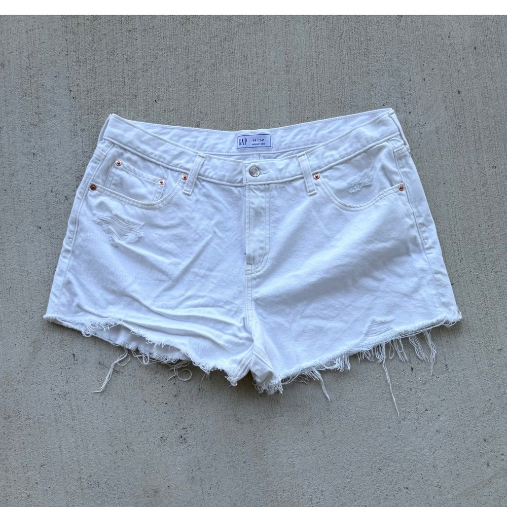 Gap Ultrasoft Denim Cut Off Shorts Women's Size 14 White Distressed Summer 1